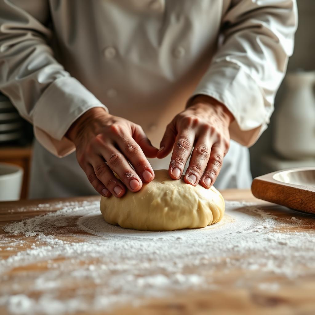 Chef hands kneading fresh pasta dough